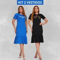 Kit 2 Vestidos Midi Feminino Casual Com Silk e Babado Evangélico Super Promoção