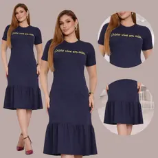Vestido Feminino Babado Midi Estampado Casual 100% Algodão Elegante