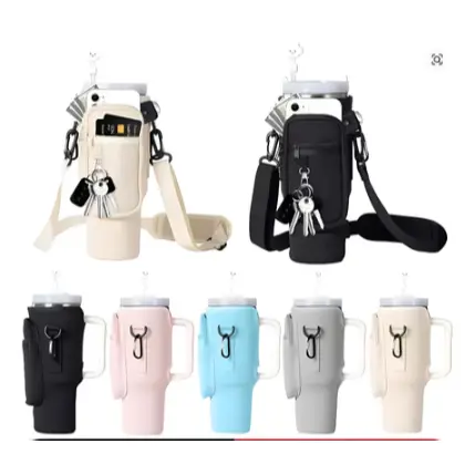 Suporte para Copo ou Garrafa Bolsa Porta Garrafas Alça Ajustável e Bolso para Ombro Portátil
