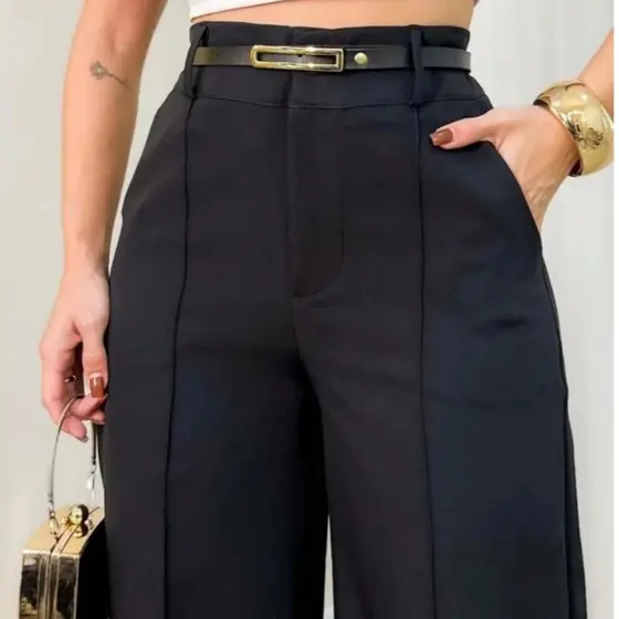 Calça Pantalona Feminina Cintura Alta Elegancia e Conforto Acompanha Cinto PROMOÇAO do P ao GG