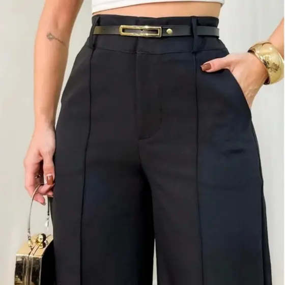Calça Pantalona Alfaiataria Cintura Alta Conforto e Elegancia Acompanha Cinto PROMOÇAO DO P AO GG