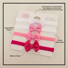 Kit Tiaras Faixa Meia Seda Bebê Rn Infantil Laço Cabelo Rosas Crochê Confortável