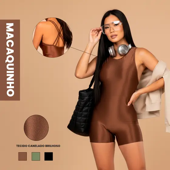 Macaquinho Fitness Brilhoso Trilobal Canelado Feminino – Conforto e Estilo para Corrida e Treino