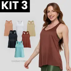 Kit 3 Regatas Fitness Femininas Básicas Lisas – Modelo Nadador Corte a Fio Academia e Treino
