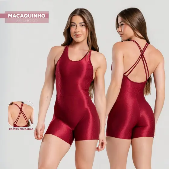 Macaquinho Fitness Feminino Brilhoso Trilobal Canelado - Academia, Treino, Corrida e Conforto