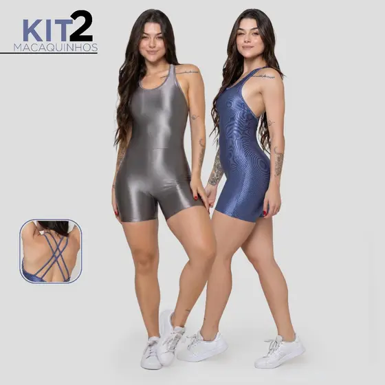 KIT 2 Macaquinhos Esportivo Feminino Trilobal Canelado com Brilho – Perfeito para Treinos e Academia