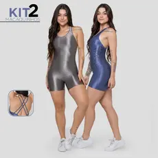 KIT 2 Macaquinhos Esportivo Feminino Trilobal Canelado com Brilho – Perfeito para Treinos e Academia