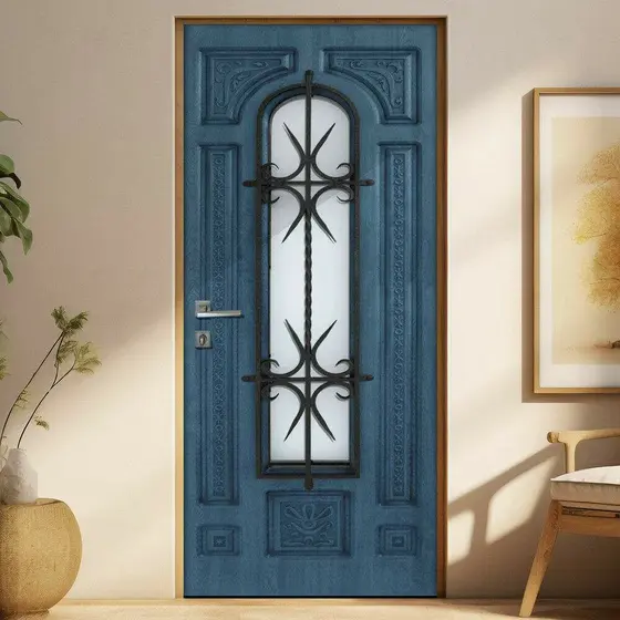 MADEIRA AZUL 05.0001 - Adesivo para Porta de Madeira / Vidro, Parede, Vitrine - textura, madeira, estampa azul