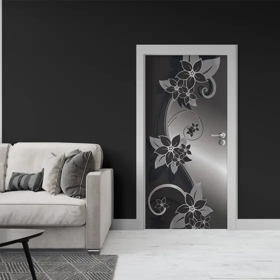 Adesivo Decorativo de Porta - Porta Floral Metalizada
