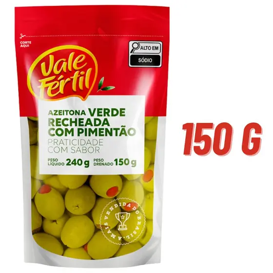 Sachê Azeitona Verde Recheada Com Pimentão Vale Fértil 150g