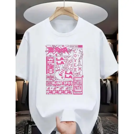 Camiseta Unissex Algodão Musica Kpop StrayKids Lalala Rock Star Album Tour