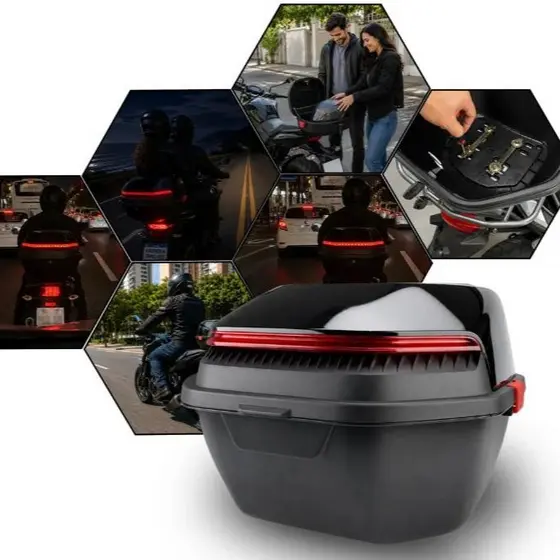 Bau Bauleto Moto ABS 32 Litros Preto Com Lanterna LED Titan PCX Universal Todas Motos