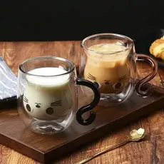 Caneca de vidro duplo em formato de gatinho 250ml