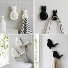 Gancho Adesivo Gato ou  Passarinho 2 Peças Em Plástico Multiart/ TOYKO DESIGN