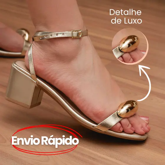 Sandália SAPATO feminina salto bloco grosso metal INSPIRAÇÃO  luxo confortável design sofisticado e versatil