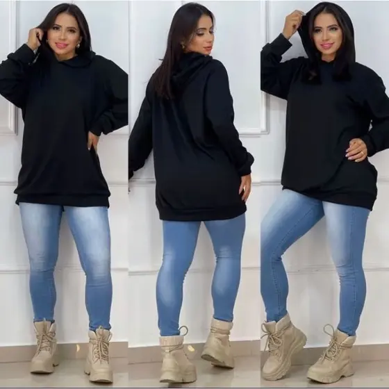 Blusão Feminino Lanzinha Oversized Com Capuz Inverno Quentinho