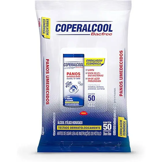 Pacote Lenços Panos Umedecidos Cuidado Para as Mãos Álcool Coperalcool 50 Unidades ( Envio Imediato)