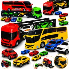 Kit Carrinho Brinquedo Caminhão Cegonha Completo Ônibus Miniatura Presente Menino