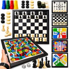 Jogos de Tabuleiro 7 em 3 Clássicos Educativos Xadrez Dama Jogo da Velha Ludo Sobe Desce Trilha Resta 1
