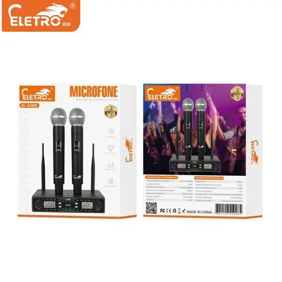 Microfones Sem Fio Duplo Serie Dinâmico Profissional Eletromex