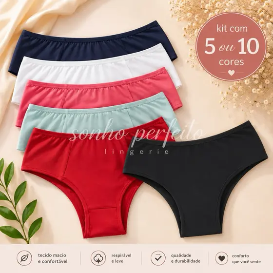 Kit calcinha dia a dia Cós Medio Pala Dupla calcinha Segura Barriga Conforto Pós parto