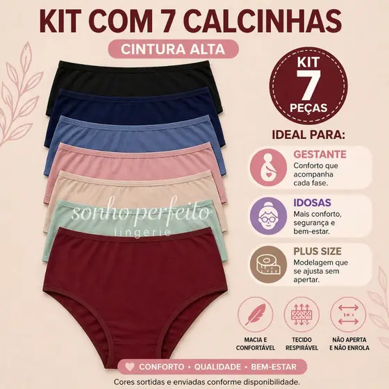 7 Calçolas Gestante Plus Size Cintura Alta Idosa Pós parto