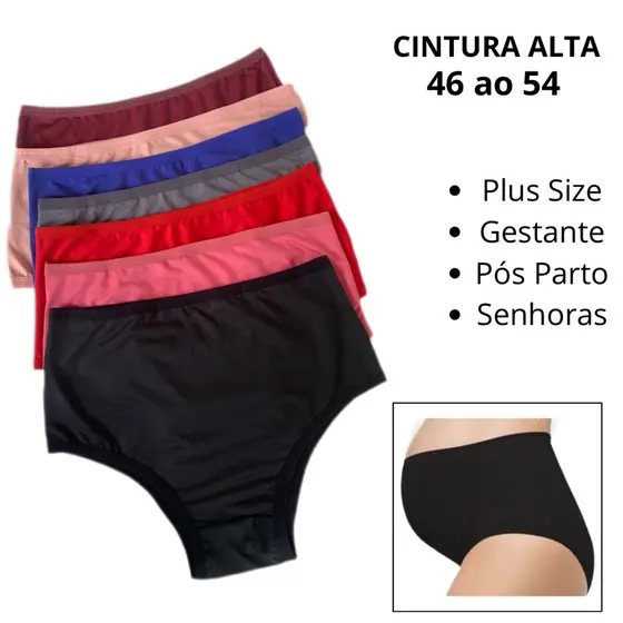 Calcinha Gestante Hot Pants Pos Parto Cintura Alta Senhora Plus Size Calçola Gravida