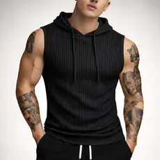Regata Capuz Canelada Masculina Camiseta sem manga slim Premium