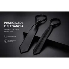 Gravata Social Masculina Premium com Zíper Ajustável Frente Lisa Elegante Fácil de Usar