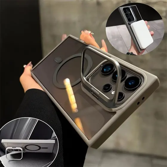 Capa protetora translúcida Magsafe para Samsung Galaxy S23/S24/S25 Ultra Plus com lente de metal