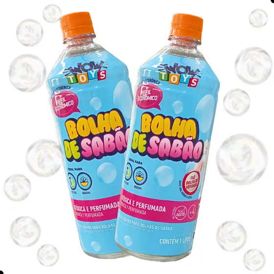 Kit 2 Refil 1 Litro Liquido Bubble WowToys Para Maquina De Fazer Bolhas De Sabão brinquedo bolinha