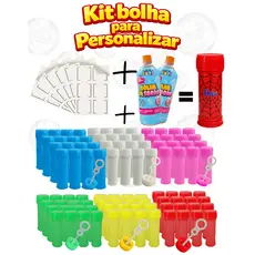 Kit para personalizar 32 Bolinha de Sabão + 2 Refil 1L + 6 Folha Adesiva para Personalizar lembrancinha aniversario