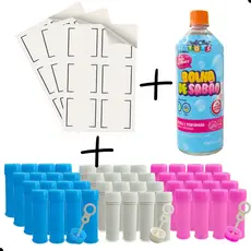 Kit para personalizar 16 Bolinha de Sabão + 1 Refil 1L + 3 Folhas Adesiva para Personalizar lembrancinhas de aniversario