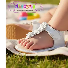 Sandália Infantil de Dedinho com Laço e Pérola  Fechamento em Velcro, Delicadeza para Meninas