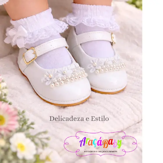 Sapatilha feminina infantil menina bebê pérolas primeiros passos