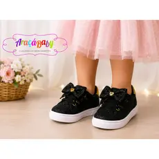 Tênis Infantil Feminino Menina com Laço Glitter Confortável Casual Antiderrapante Araçá Baby