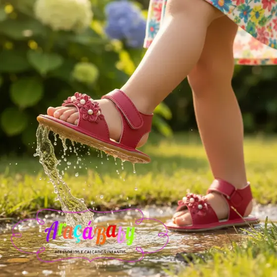 Sandália infantil feminina menina bebê nude com florzinhas delicadas