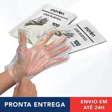 100 und. Luvas Plásticas Descartáveis Transparentes para Alimentos, padaria, cabelereiro, tintura