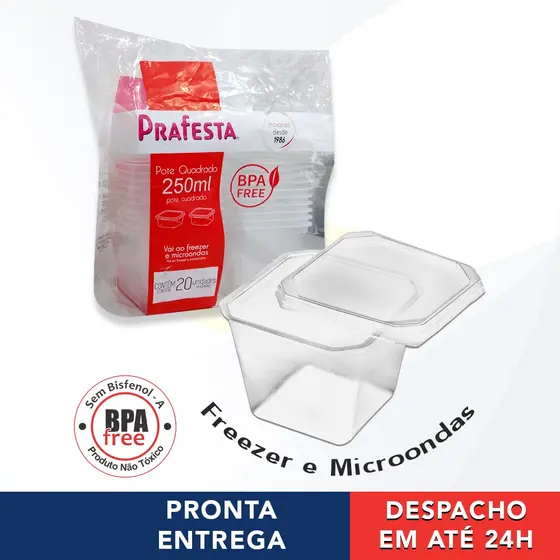 20 und Pote Para Bolo De Pote Quadrado Plástico Descartável Prafesta - 250ml