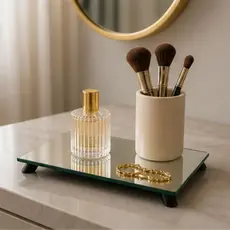 Bandeja Espelhada Luxo com Pés Elevados Porta Perfumes Decorativa