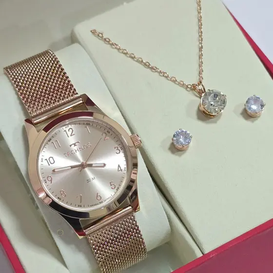 Relógio Technos Elegance Boutique Rosé Feminino Kit 2035MUT/1T