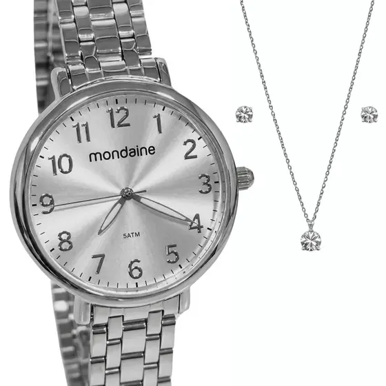 Relógio Mondaine Feminino Analógico Prateado Kit 53779L0MVNE3K3