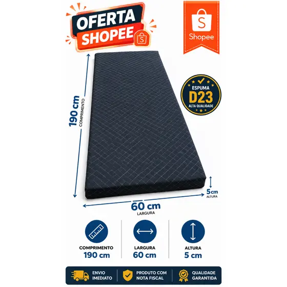 Colchonete para dormir Solteiro Espuma D23 190x60x5cm Multiuso Camping Academia Viagem Confortável Resistente