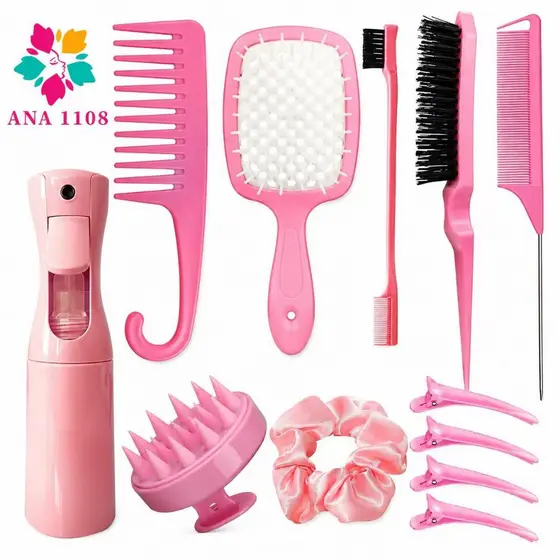 ANA1108 KIT 12 pcs Escova Cabelo Curling Mouse Cauda Curva Natural Pente Conjunto Ferramenta Salão