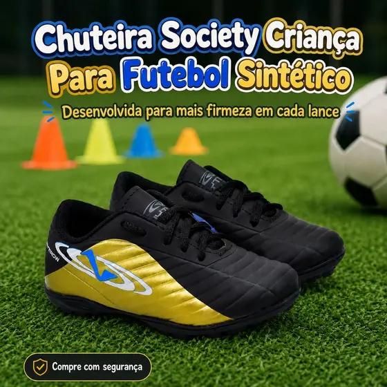 Chuteira De Society Futebol Infantil | Modelo Com Sola Costurada e Palmilha Confortável | COMPRE JÁ!