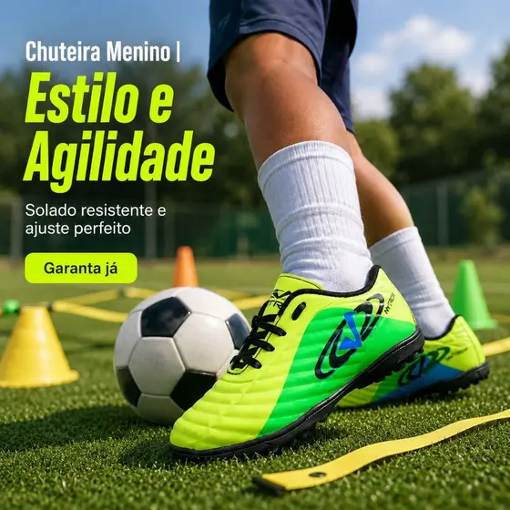 Chuteira Society De Menino Sintético | Solado Resistente e Confortável Seu Filho Vai Amar | GARANTA!