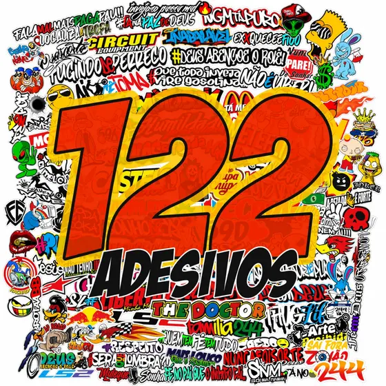 Super Cartela Kit 122 Unidades Adesivos Moto Bike Carro 244