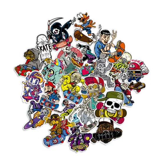 24 Adesivos Stickers Skate Marcas Skateboarding Skull 6cm Cor Branco