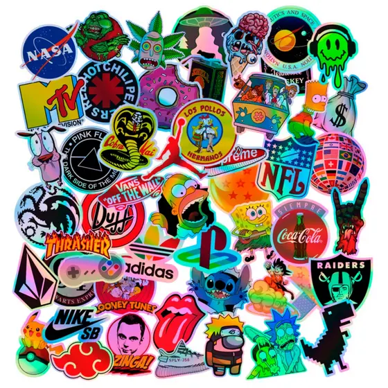51 Adesivos Premium Retro Moto Bike Skate Nerd Geek Holográfico