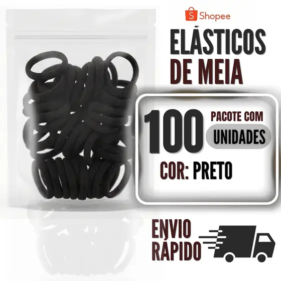 Pacote com 100 Elástico De Meia PRETO Super Resistente Pacotão Xuxinha de meia